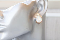 OPAL CRYSTALS EARRINGS, White Opal Evening Bridal Stud Earrings, Wedding Dresses Earrings, White Milk Vintage Style Earrings For Brides Gift