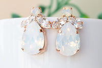OPAL CRYSTALS EARRINGS, White Opal Evening Bridal Stud Earrings, Wedding Dresses Earrings, White Milk Vintage Style Earrings For Brides Gift