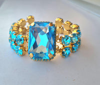 Bridal Blue bracelet, Aquamarine Crystal Bracelet, Light blue bracelet, Chunky Evening Blue Bracelet Formal Statement Bracelet, Wedding Gift