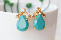 Turquoise Gold Earrings, Blue Turquoise Champagne Earrings, Vintage inspired jewelry, Evening Stud Earrings, Mother of brides Classic Style