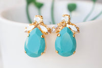 Turquoise Gold Earrings, Blue Turquoise Champagne Earrings, Vintage inspired jewelry, Evening Stud Earrings, Mother of brides Classic Style