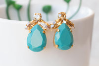 Turquoise Gold Earrings, Blue Turquoise Champagne Earrings, Vintage inspired jewelry, Evening Stud Earrings, Mother of brides Classic Style