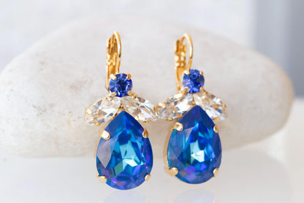 Elegant Royal Blue Earrings, Blue Drop Wedding Earrings, Dark Blue Crystal Earrings, Blue Sapphire Earrings For The Brides, Classy Jewelry Gift for Women