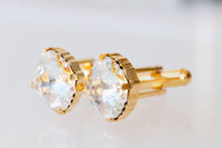 CRYSTALS CUFFLINKS, White Gold Cufflinks, Groom Cufflinks, best man cufflinks, Ab Oval Suit Unique Cufflinks, Father Of The Groom Gift