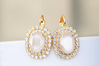 IVORY BRIDAL EARRINGS, Cream Crystal Jewelry, Ivory Nude Drop Earrings, Bridesmaid Earrings Gift, Vintage Earrings, Oval Dangle Earrings