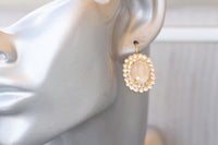 IVORY BRIDAL EARRINGS, Cream Crystal Jewelry, Ivory Nude Drop Earrings, Bridesmaid Earrings Gift, Vintage Earrings, Oval Dangle Earrings