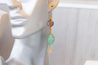 Star of David Gold Earrings, Blue Turquoise Star Long Earrings, Kabbalah Earrings, Jewish Jewelry, Israel Jewelry,David Star Dangle Earrings