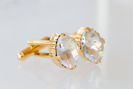 CRYSTALS CUFFLINKS, White Gold Cufflinks, Groom Cufflinks, best man cufflinks, Ab Oval Suit Unique Cufflinks, Father Of The Groom Gift