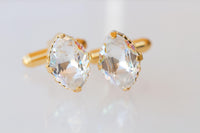 CRYSTALS CUFFLINKS, White Gold Cufflinks, Groom Cufflinks, best man cufflinks, Ab Oval Suit Unique Cufflinks, Father Of The Groom Gift