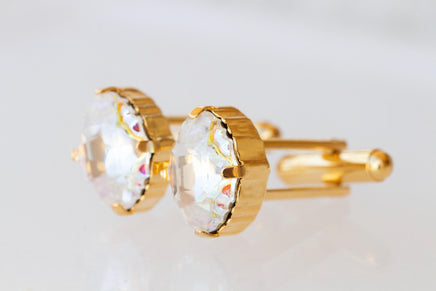 CRYSTALS CUFFLINKS, White Gold Cufflinks, Groom Cufflinks, best man cufflinks, Ab Oval Suit Unique Cufflinks, Father Of The Groom Gift