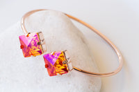 ORANGE PINK BRACELET, Astral Pink Bracelet, Square Orange Jewelry Set, Orange Gold Earrings, Jewelry For Her, Hot Orange Fuchsia Earrings
