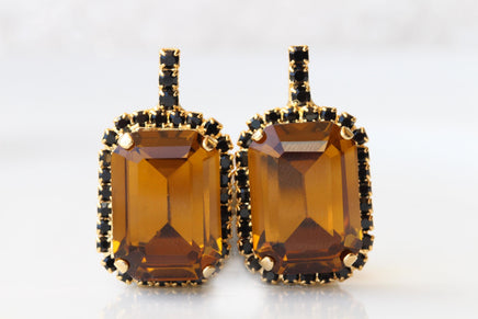 Brown And Black Earrings: Evening Smoke Topaz Jewelry, Elegant Studs, Statement Geometric Cocktail