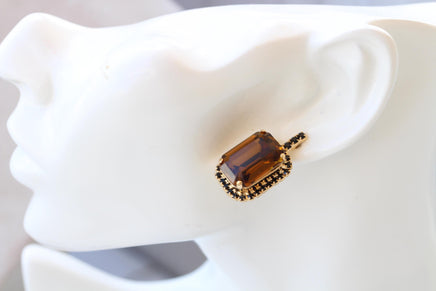 Brown And Black Earrings: Evening Smoke Topaz Jewelry, Elegant Studs, Statement Geometric Cocktail