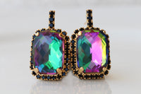 Tourmaline Crystals Earrings : Green Pink Black Studs, Evening Jewelry