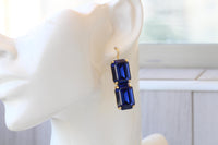 Blue Sapphire Crystal Drop Earrings: Royal Blue Evening Jewelry
