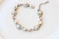 Morganite Crystal And White Opal Bracelet: Vintage Rose Dainty Bridal Bangle