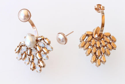 Rose Gold Pearl Ear Jacket: Bridal Unique Ivory Earrings