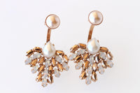 Rose Gold Pearl Ear Jacket: Bridal Unique Ivory Earrings