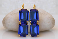 Blue Sapphire Crystal Drop Earrings: Royal Blue Evening Jewelry