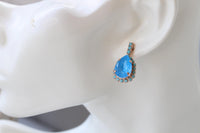 Navy and Turquoise Crystal Earrings, Unique Teardrop Studs, Wedding Bridal Jewelry