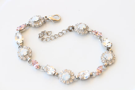 Morganite Crystal And White Opal Bracelet: Vintage Rose Dainty Bridal Bangle