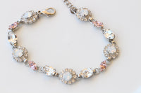 Morganite Crystal And White Opal Bracelet: Vintage Rose Dainty Bridal Bangle