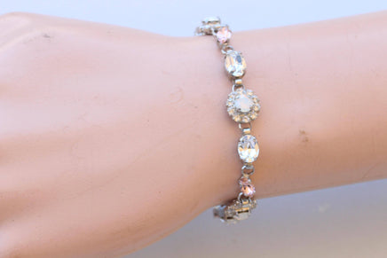 Morganite Crystal And White Opal Bracelet: Vintage Rose Dainty Bridal Bangle