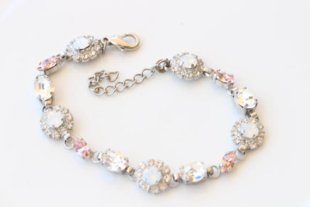 Morganite Crystal And White Opal Bracelet: Vintage Rose Dainty Bridal Bangle