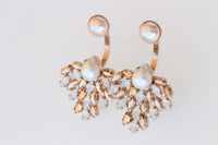 Rose Gold Pearl Ear Jacket: Bridal Unique Ivory Earrings