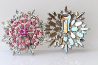 Pink Clip-On Flower Statement Earrings – Large Evening Studs