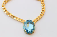 Aquamarine Turquoise Crystal Necklace: Chunky Evening Necklace, Large Oval Pendant