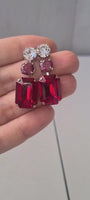 RED EARRINGS, Bridal Drop Earrings, Red Coral Crystal Earrings, Red Burgundy Earrings, Wedding Long Earrings,Stud And Drop Christmas Earring