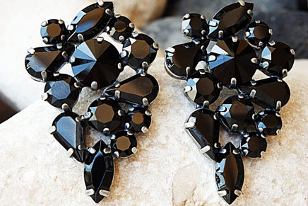 Black Cluster Earrings. Big Earrings. Black Stud Cocktail Earrings. Rebeka Earrings. Formal Earrings