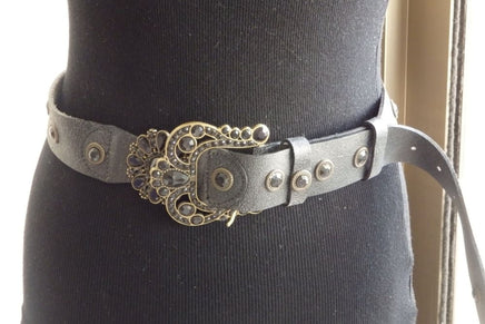 Black Or Brown Leather Belt. Buckle Black Studs Belt. Leather Belt Women. Boho Belt. Bohemain Waist Belt. Big Buckle Belt. 1970S Style Belt