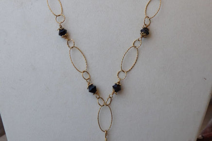 Black Teardrop Y Necklace