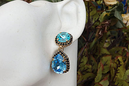 Blue Black Earrings. Rebeka Earrings. Austrian Crystal. Evening Earrings. Teal Earrings. Rebeka Bridal Chandelier. Bridesmaid Earrings