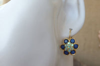 Blue Flower Drop Earrings. Navy Blue Rebeka Earrings. Blue Rebeka Crystal Earrings. Bridesmaids Gift. Gold Or Silver Flower Earrings