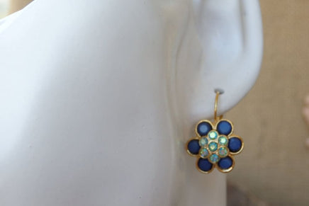 Blue Flower Drop Earrings. Navy Blue Rebeka Earrings. Blue Rebeka Crystal Earrings. Bridesmaids Gift. Gold Or Silver Flower Earrings