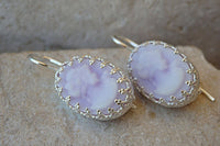 Cameo Earrings. Purple Women Earrings. Sterling Silver Earrings. Delicate Bridal Jewelry. Downton Abbey Inspired Earrings.victorian Earrings
