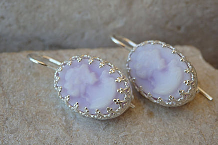 Cameo Earrings. Purple Women Earrings. Sterling Silver Earrings. Delicate Bridal Jewelry. Downton Abbey Inspired Earrings.victorian Earrings