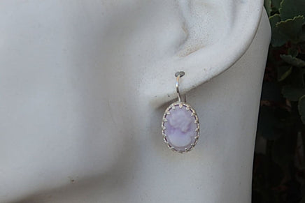 Cameo Earrings. Purple Women Earrings. Sterling Silver Earrings. Delicate Bridal Jewelry. Downton Abbey Inspired Earrings.victorian Earrings