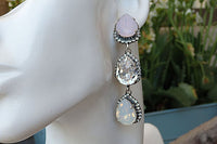 Chandeliers Earrings. Bridal Opal Earrings. Soft Color Jewelry. Pink White Opal Earrings. Bride Crystal Long Earrings. Statement Earrings.