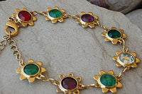 Colorful Crystal Bracelet. Rebeka Flower Link Kitten Bracelet .red Green Maid Gold Bracelet. Multicolor Bridesmaid Bracelet Jewelry Gift