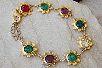Colorful Crystal Bracelet. Rebeka Flower Link Kitten Bracelet .red Green Maid Gold Bracelet. Multicolor Bridesmaid Bracelet Jewelry Gift