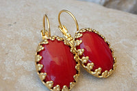 Coral Drop Earrings. Red Earrings. Vintage Style Earrings . Bridesmaid Jewelry Gift. Natural Gemstone Jewelry. Gold Red Coral Earrings