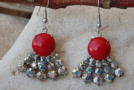 Coral Earrings. Red Coral Silver Earrings. Fan Rebeka Earrings. Bridesmaid Jewelry. Natural Gemstone Jewelry.mother Sister Daughter Gift