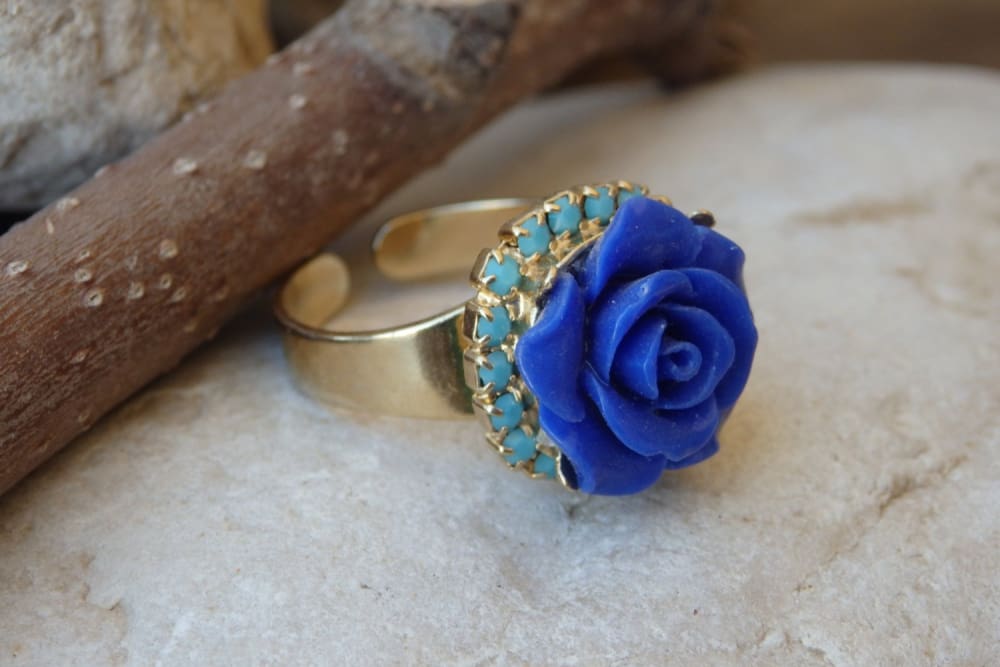 Coral Rose Flower Ring Rebekajewelry