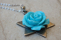 Coral Star Of David Necklace Jewish Jewelry. Magen David Pendant. Blue Flower Turquoise Necklace. Silver Necklace.bat Mitzvah Necklace Gift
