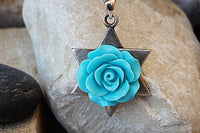 Coral Star Of David Necklace Jewish Jewelry. Magen David Pendant. Blue Flower Turquoise Necklace. Silver Necklace.bat Mitzvah Necklace Gift