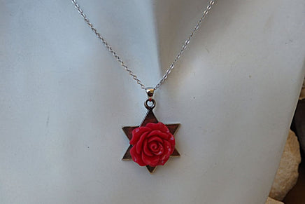 Coral Star Of David Necklace Jewish Jewelry. Magen David Pendant. Blue Flower Turquoise Necklace. Silver Necklace.bat Mitzvah Necklace Gift